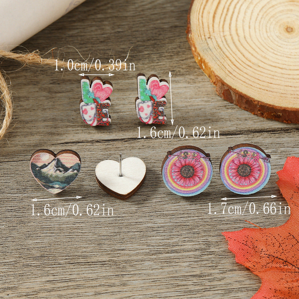 Wholesale Valentine's Day LOVE Love Set Wooden Earrings